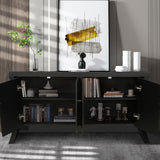 Refined Industrial 4 Door Credenza With Arc Legs & Bronze Clasps