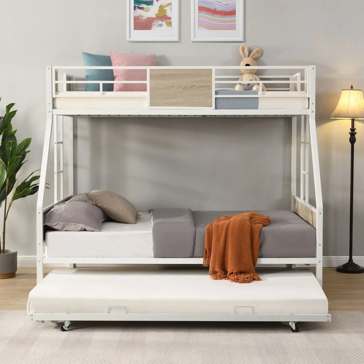Modern Metal Bunk Bed With Side Ladders And Guardrail - Furniture Home Direct