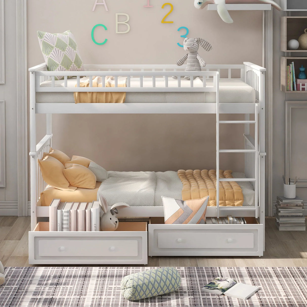 Twin Over Twin Bunk Bed With Drawers, Convertible Beds - Furniture Home Direct