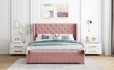 Storage Bed Velvet Upholstered Platform Bed With Wingback Headboard And A Big Drawer - Furniture Home Direct