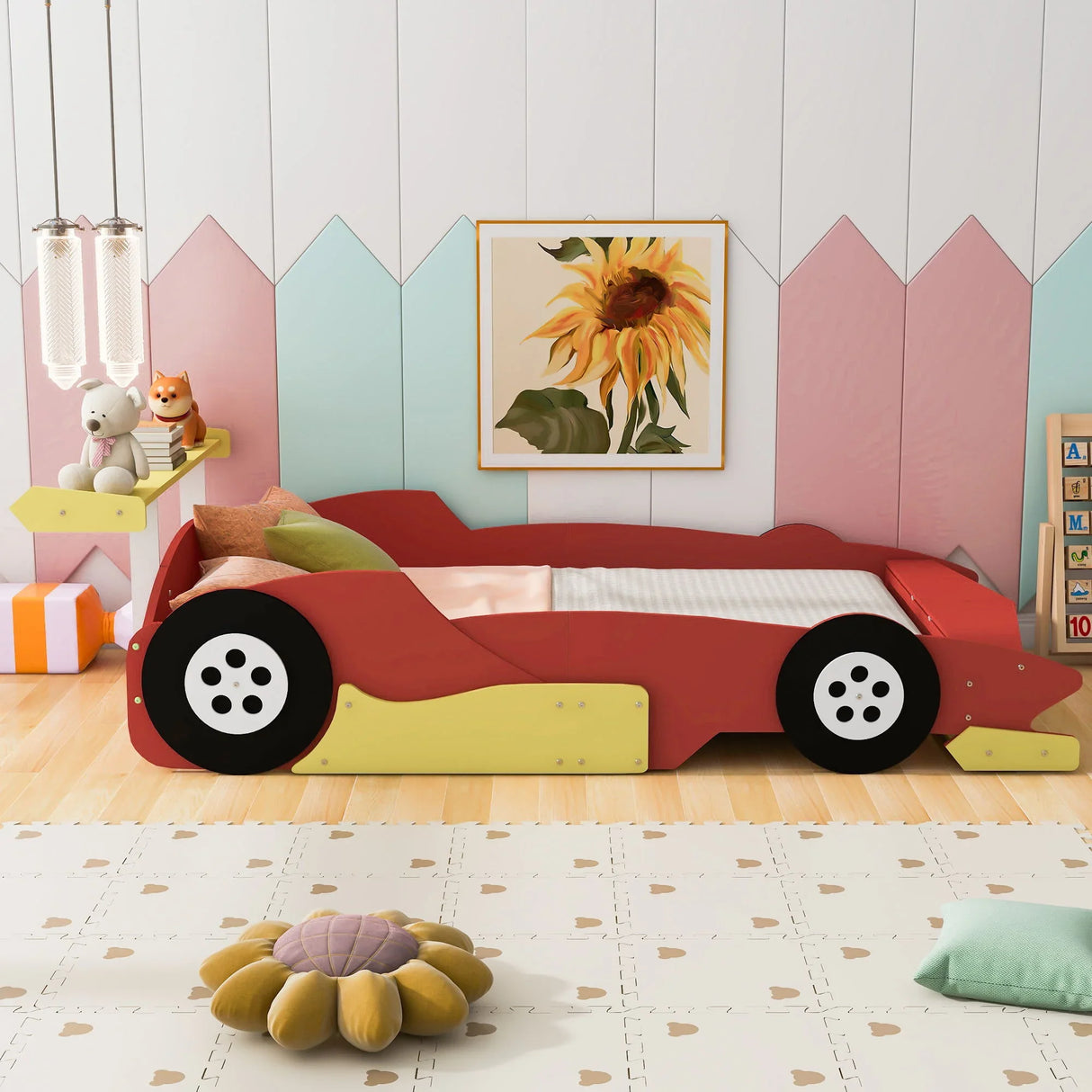 Race Car-Shaped Platform Bed With Wheels - Furniture Home Direct