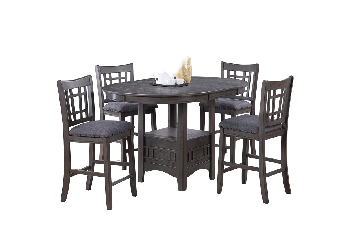 Dining Table Round Counter Height With Shelf Solid Wood Gray - Furniture Home Direct
