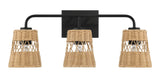 Moonlit - 3 Lights Wall Sconce With Shade, Bathroom Lighting Fixtures Over Mirror - Black / Rattan - Furniture Home Direct