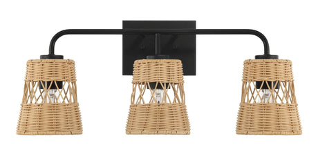 Moonlit - 3 Lights Wall Sconce With Shade, Bathroom Lighting Fixtures Over Mirror - Black / Rattan - Furniture Home Direct