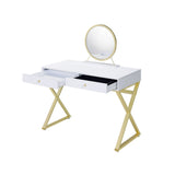 Vanity Desk With Mirror And Jewelry Tray Gold Legs White - Furniture Home Direct