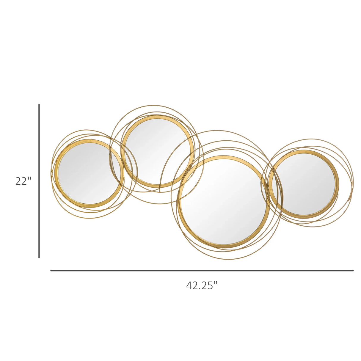 Round Mirror Wall Art Set With Gold Metal Rings Gold - Furniture Home Direct