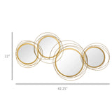 Round Mirror Wall Art Set With Gold Metal Rings Gold - Furniture Home Direct