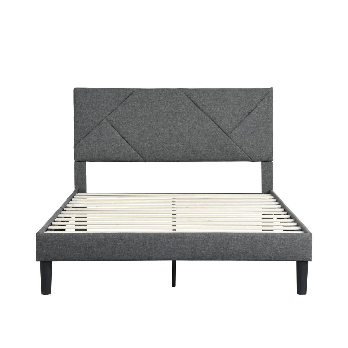 Upholstered Platform Bed Frame With Headboard, Wood Slat Support - Furniture Home Direct