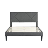 Upholstered Platform Bed Frame With Headboard, Wood Slat Support - Furniture Home Direct