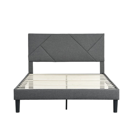 Upholstered Platform Bed Frame With Headboard, Wood Slat Support - Furniture Home Direct