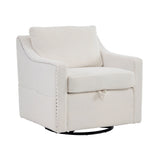 Linen Fabric 360° Swivel Accent Chair With Upholstered Back Pillow And Rivet Armrest - Furniture Home Direct