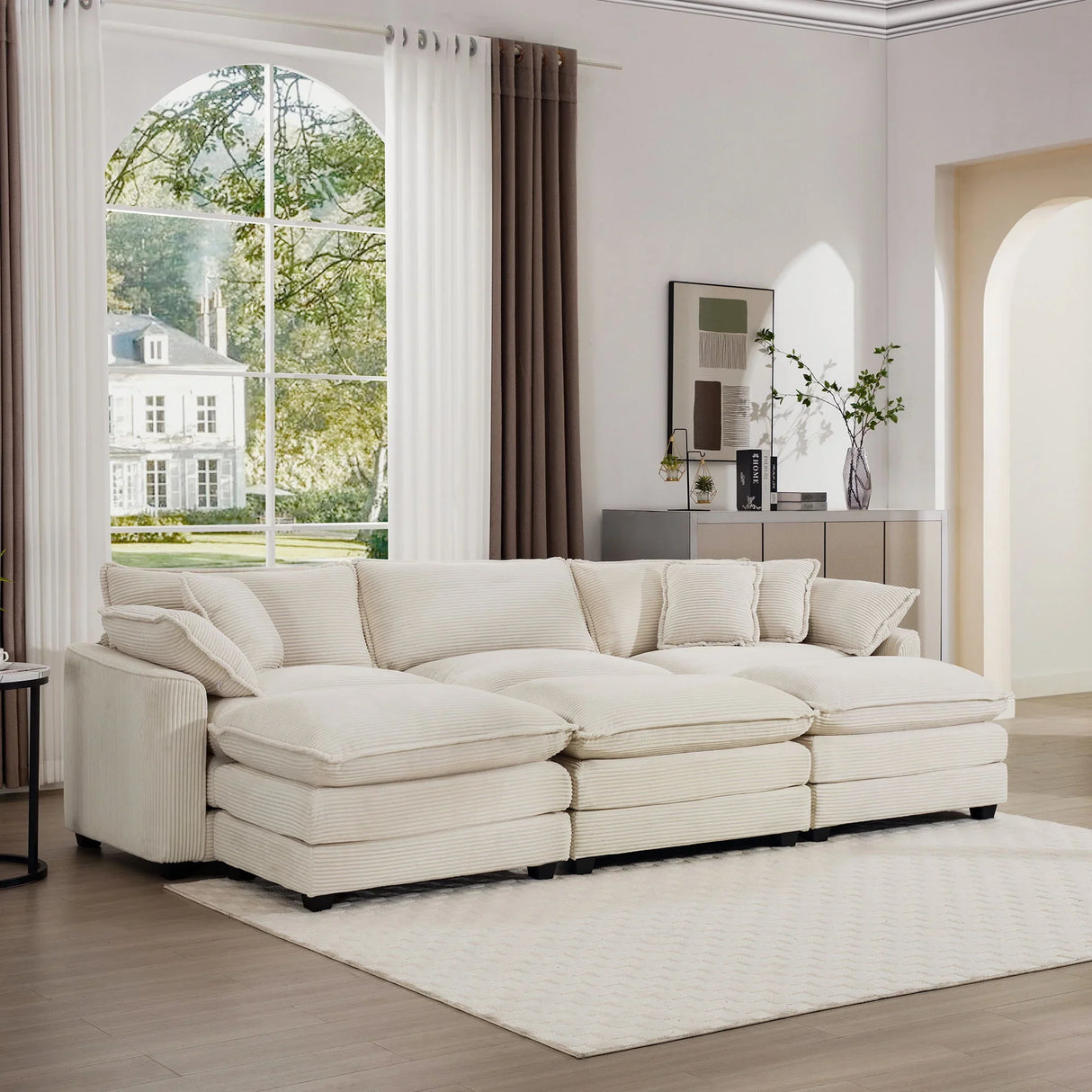 Modern Oversized Modular Cushion Sofa With Ottoman, Low Back, Deep Seating Sofa Set - Furniture Home Direct