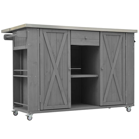 Outdoor Kitchen Island With Stainless Steel Top, Ample Storage Space, Towel And Spice Racks And A Bottle Opener - Furniture Home Direct