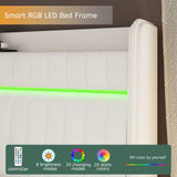Queen Bed Upholstered With LED Lighting Headboard Beige - Furniture Home Direct
