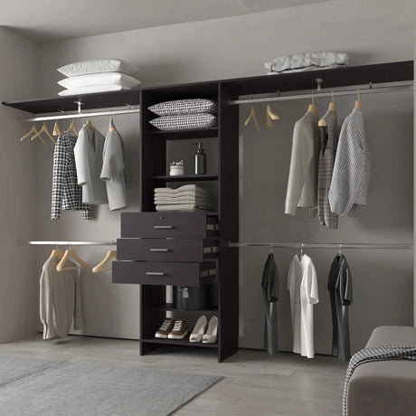 Closet System Modular with Hanging Rods Drawers Dark Brown - Furniture Home Direct