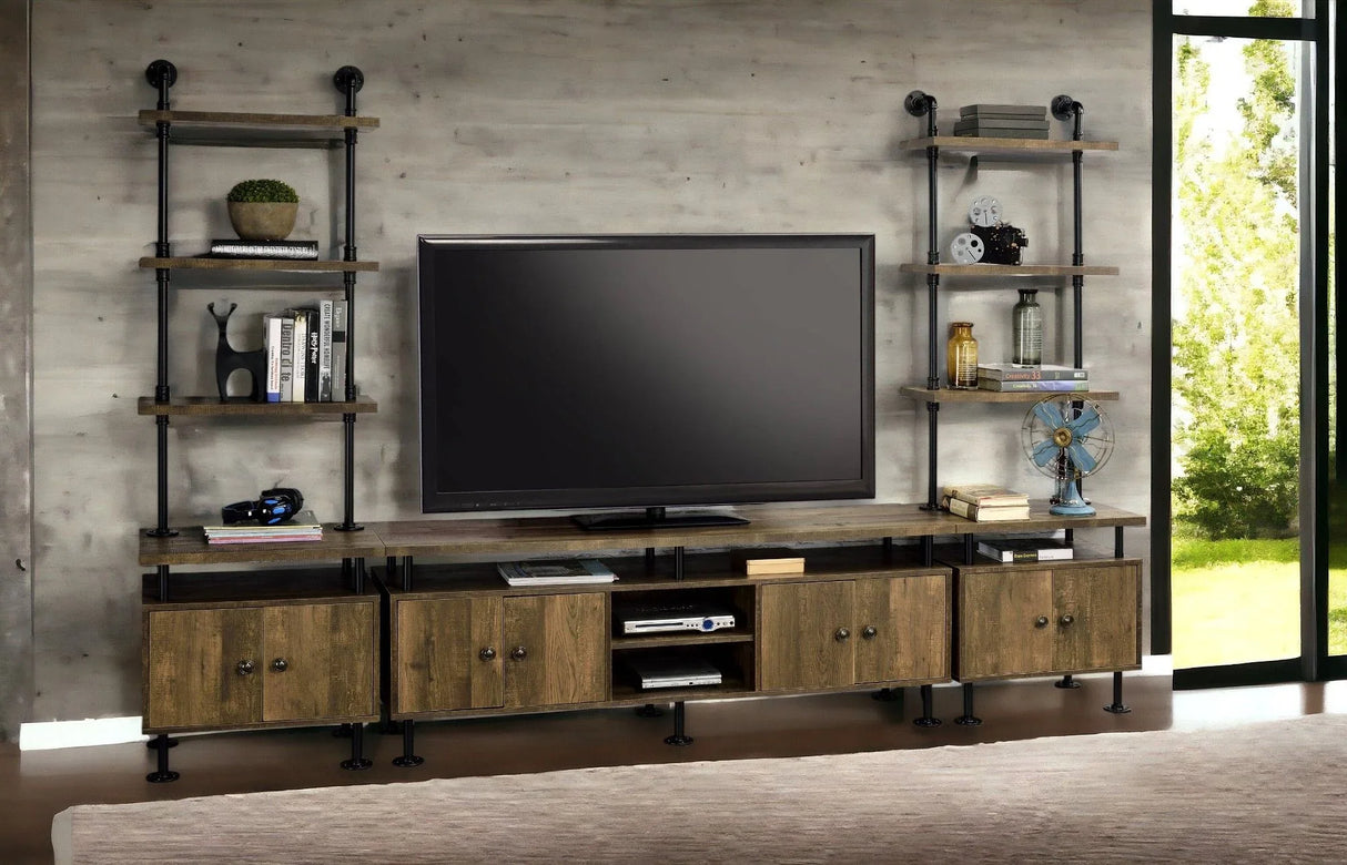 Ensata II - TV Stand - Rustic Oak / Black - Furniture Home Direct
