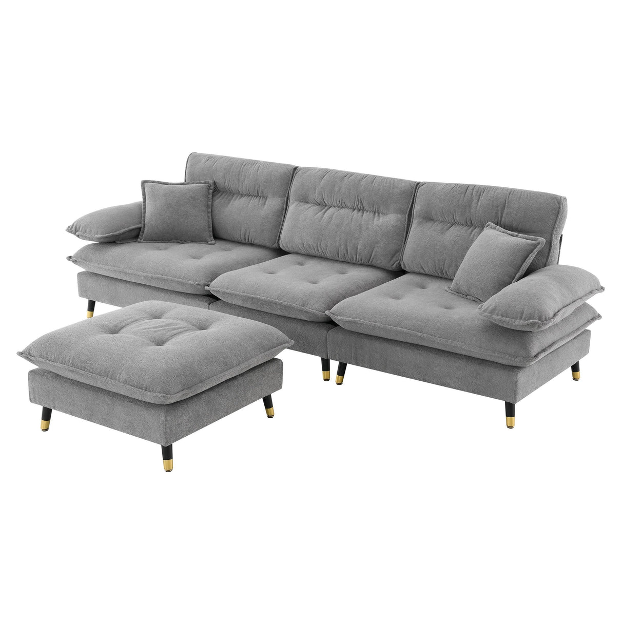 Sectional Sofa Cloud Chenille L Shape With Ottoman Gray - Furniture Home Direct