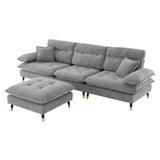 Sectional Sofa Cloud Chenille L Shape With Ottoman Gray - Furniture Home Direct