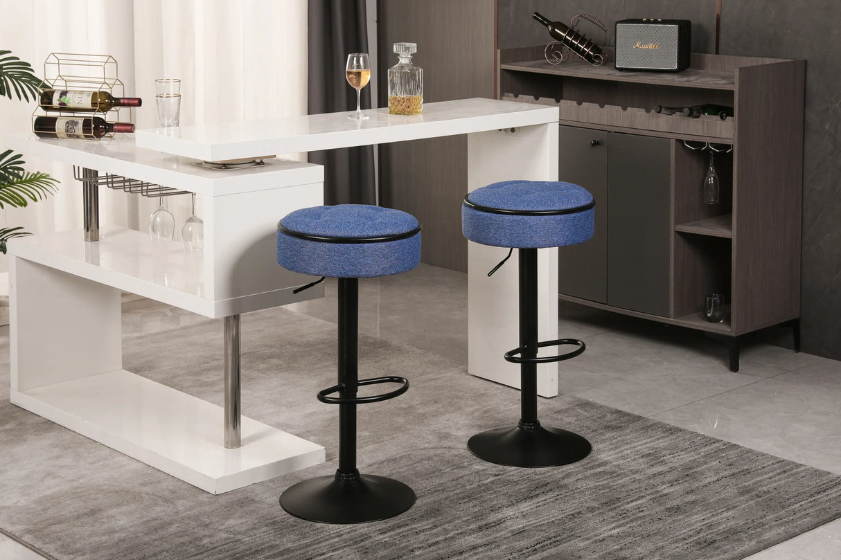 Counter Stool Set Round Upholstered Bar Stools Kitchen Blue - Furniture Home Direct