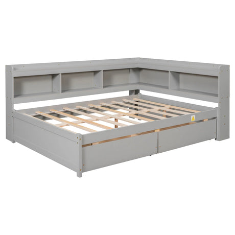 Full Bed With L-Shaped Bookcases, Drawers - Furniture Home Direct