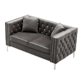 Wide Sofa With Jeweled Buttons Square Arm, 2 Pillows - Furniture Home Direct