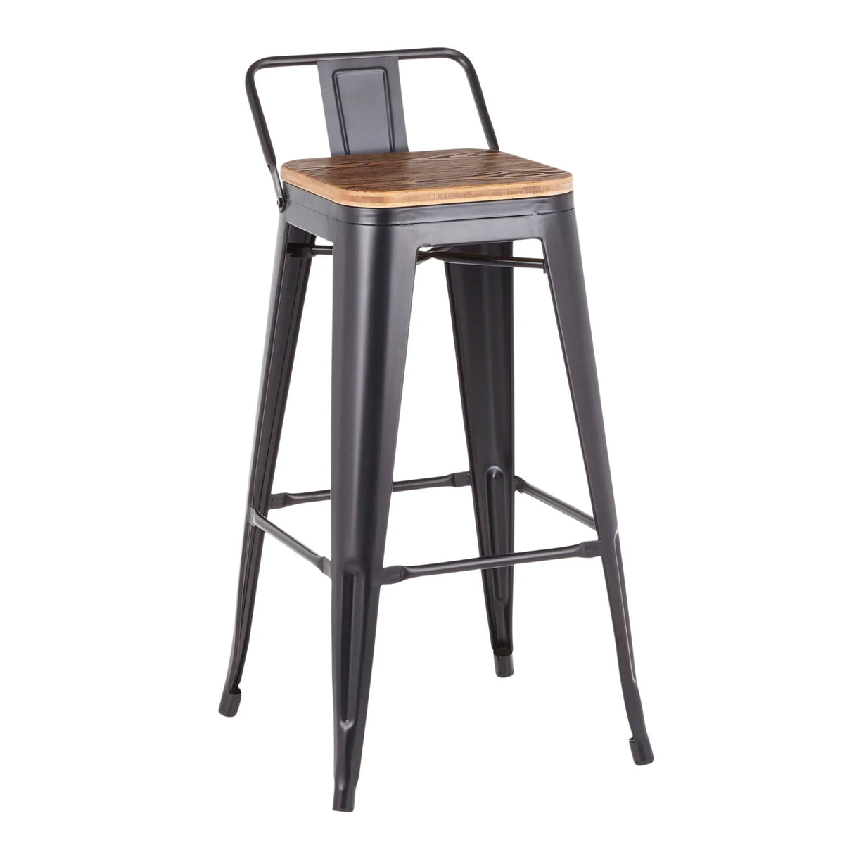 Oregon - Industrial Low Back Barstool (Set of 2) - Black - Furniture Home Direct