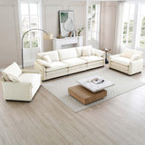 3 Piece Living Room Set with Soft Cushions and Pillows in Corduroy Fabric - Off White - Furniture Home Direct