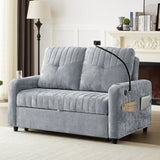 Sleeper Sofa With Adjustable Backrest, Two Cup Holders, Phone Holder, Three Charging Ports And Side Storage Pockets - Gray - Furniture Home Direct