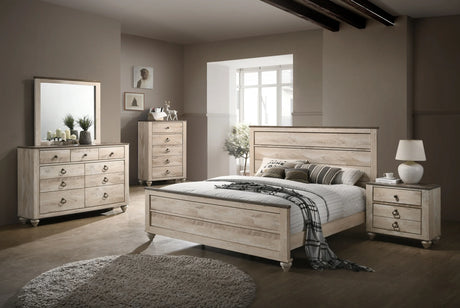 Bedroom Set Contemporary 5 Piece Queen Bed Whitewash - Furniture Home Direct