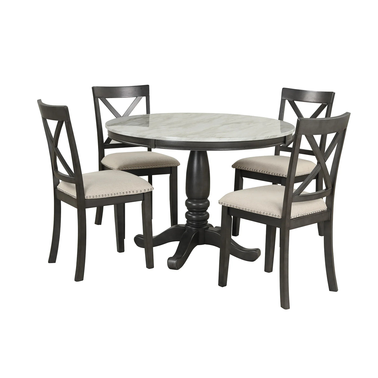 Dining Set Marble Table With Upholstered Chairs Gray - Furniture Home Direct