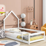 Wood Bed With House Shaped Headboard Floor Bed With Fences - Furniture Home Direct