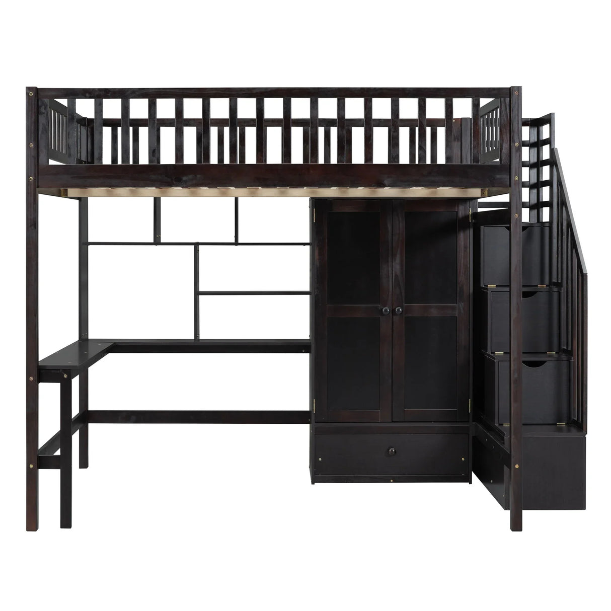 Loft Bed With Bookshelf, Drawers, Desk, And Wardrobe - Furniture Home Direct