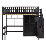 Loft Bed With Bookshelf, Drawers, Desk, And Wardrobe - Furniture Home Direct