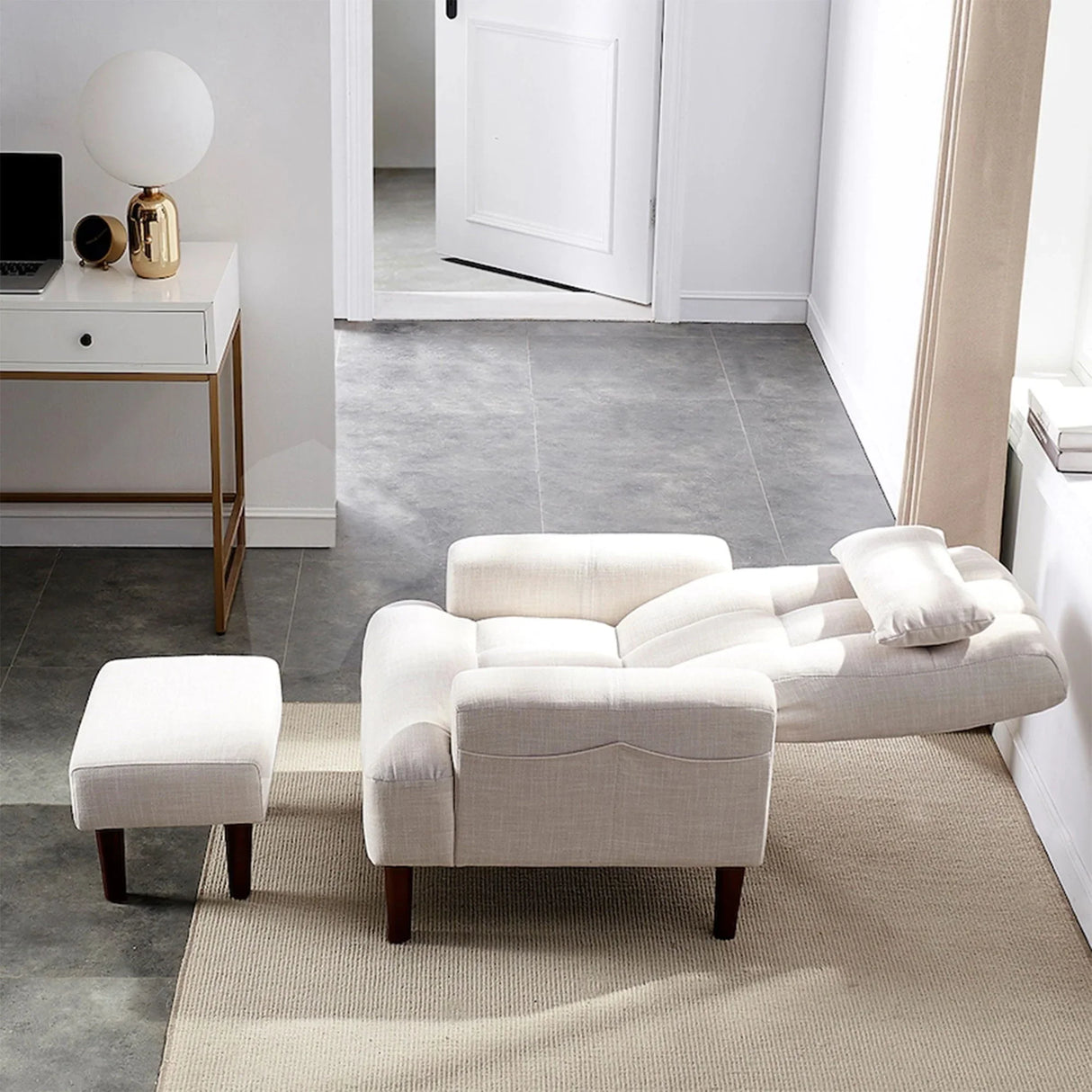 Living Room Sofa Single Chair And Ottoman, Modern Multi-Function Fabric Living Room Sofa Lounge Chair Bed And Stool. Soft Leisure Single Chair Adjustable Into 5 Angles With Sofa Bed - Furniture Home Direct