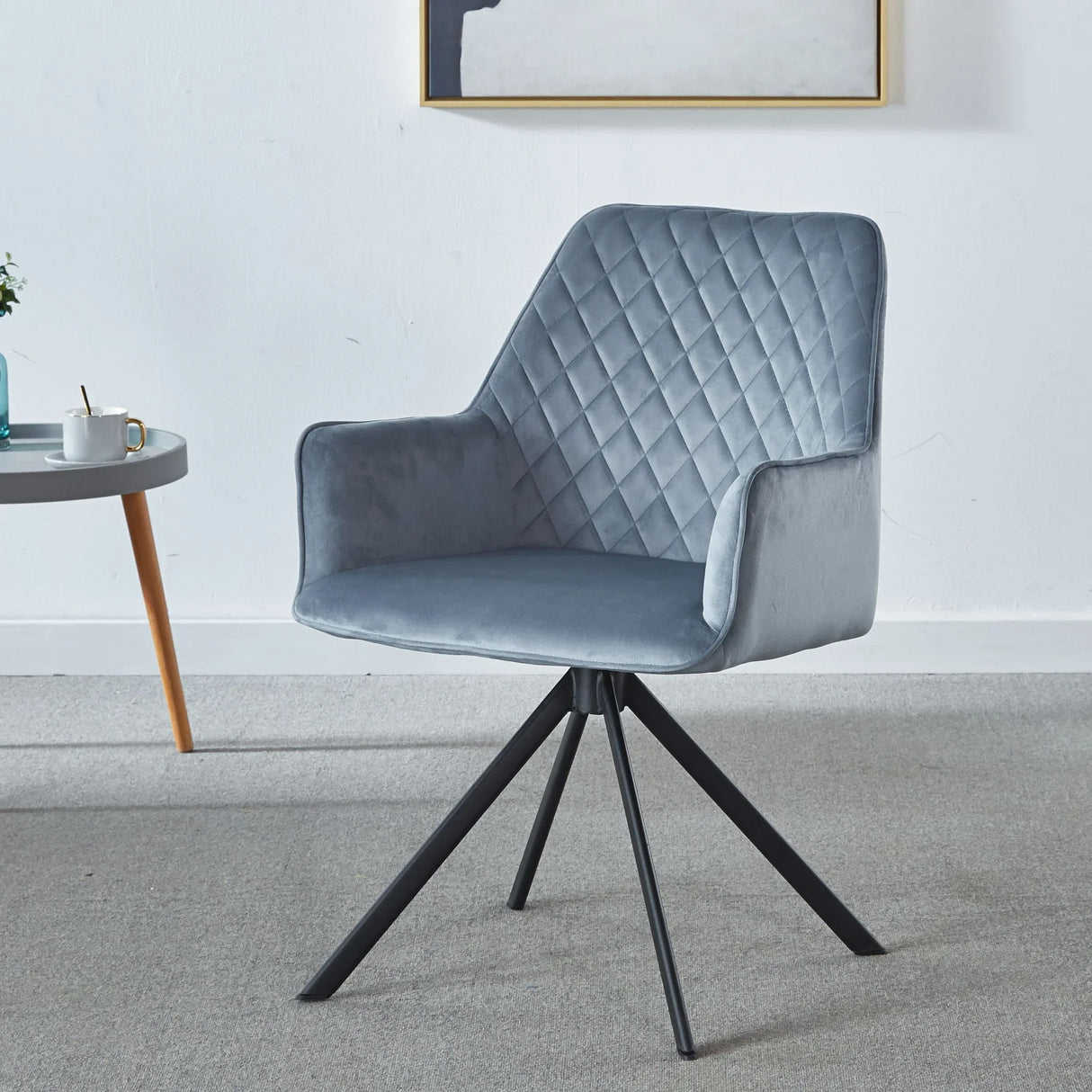 Modern Desk Chair No Wheel, Ergonomic Office Chair Home Office Upholstered Chair, Computer Chair For Bedroom, Reception Room, Living Room With Metal Legs - Blue - Furniture Home Direct