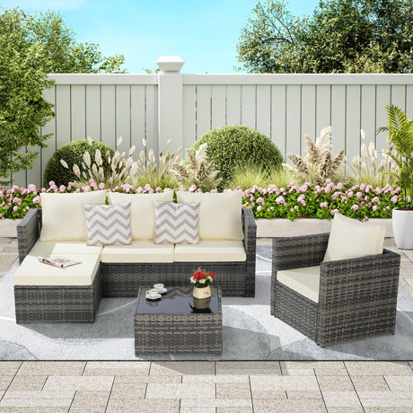6 Piece Outdoor Patio Set - Beige - Furniture Home Direct