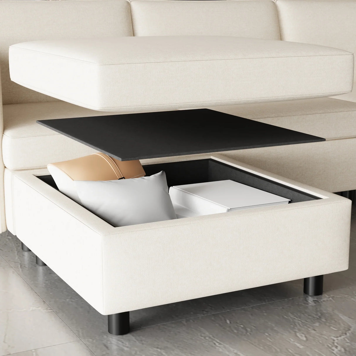 3 Piece Modular Living Room Set with Different Configurations, Off White - Furniture Home Direct