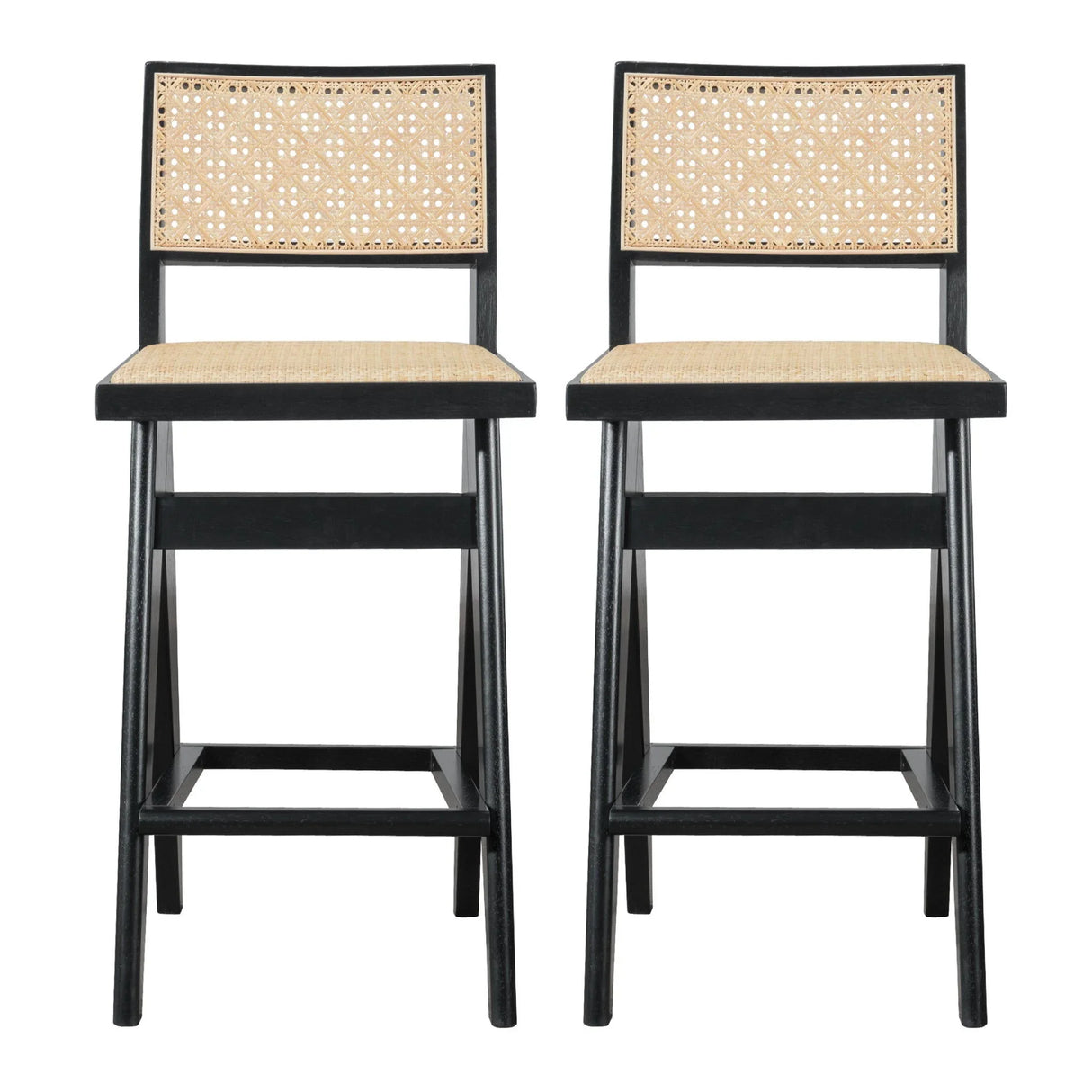 Keira - Bar Stool (Set of 2) - Black / Rattan - Furniture Home Direct