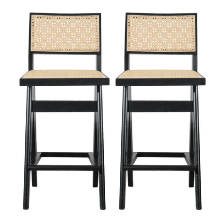 Keira - Bar Stool (Set of 2) - Black / Rattan - Furniture Home Direct