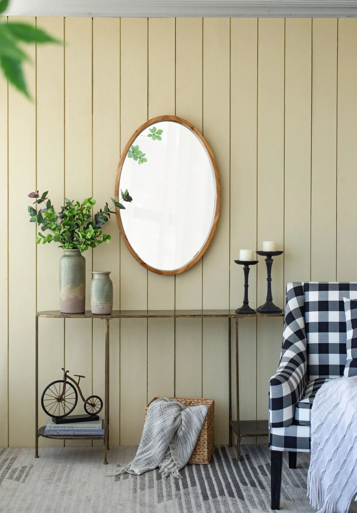 Oval Wall Mirror With Wood Frame, Farmhouse Wood Mirror For Bathroom Entryway Console Lean Against Wall - Brown - Furniture Home Direct