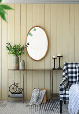 Oval Wall Mirror With Wood Frame, Farmhouse Wood Mirror For Bathroom Entryway Console Lean Against Wall - Brown - Furniture Home Direct
