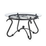 2 Piece Tempered Glass Surface Coffee Table Set, Decor Coffee Table Round End Side Table With Sturdy Construction For Living Room (Rustic) - Black - Furniture Home Direct