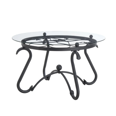 2 Piece Tempered Glass Surface Coffee Table Set, Decor Coffee Table Round End Side Table With Sturdy Construction For Living Room (Rustic) - Black - Furniture Home Direct