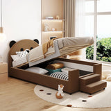 Upholstered Daybed With Bear Shaped Headboard, Hydraulic System And Breathable Mesh Fence - Furniture Home Direct