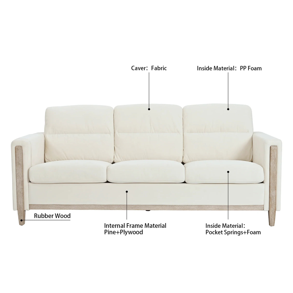 Comfortable Solid Wood Sofa with Soft Cushions - Beige - Furniture Home Direct
