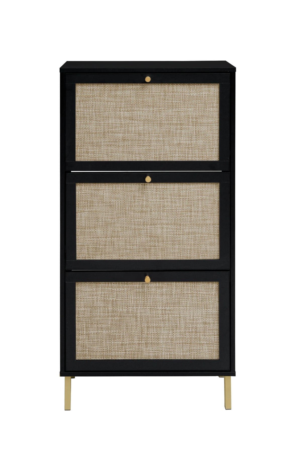 Rattan 3 Door Shoe Rack, Freestanding Modern Shoe Storage Cabinet, for Entryway - Furniture Home Direct