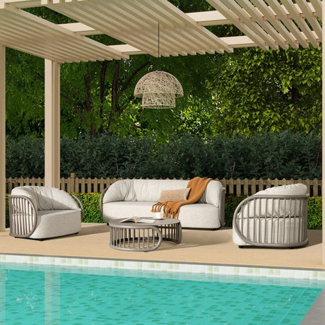 Harper - Barrel Upholstered Patio Deep Seating Armchair Axroma Olefin - Oat Beige - Furniture Home Direct
