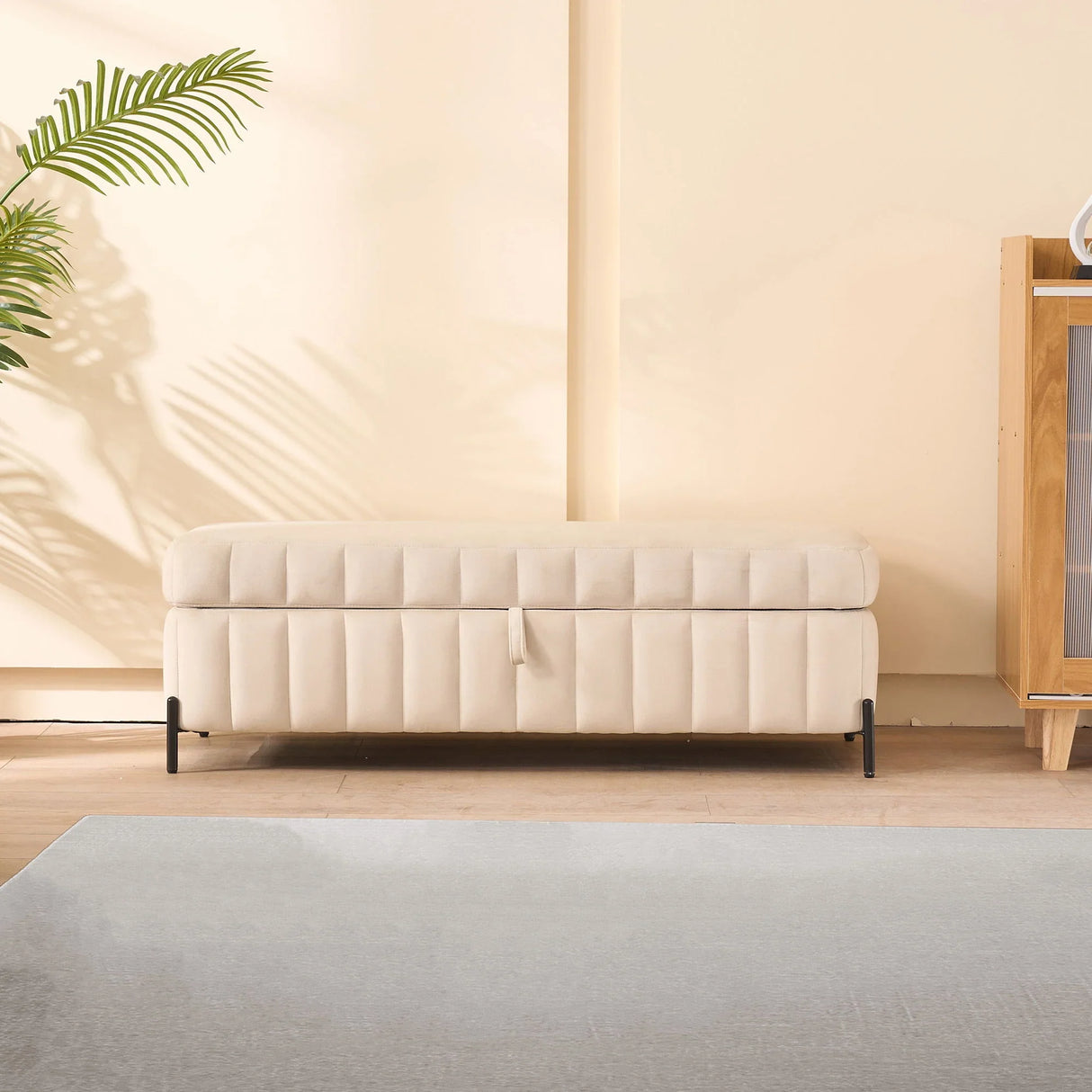 Wide Upholstered Velvet Storage Soft Bench Ottoman With Metal Legs - Furniture Home Direct