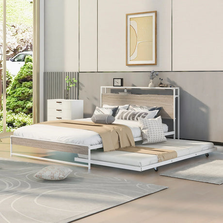 Platform Bed Frame With Trundle, USB Ports And Slat Support, No Box Spring Needed - Furniture Home Direct