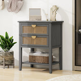 2 Drawer Side Table, Natural Rattan - Furniture Home Direct